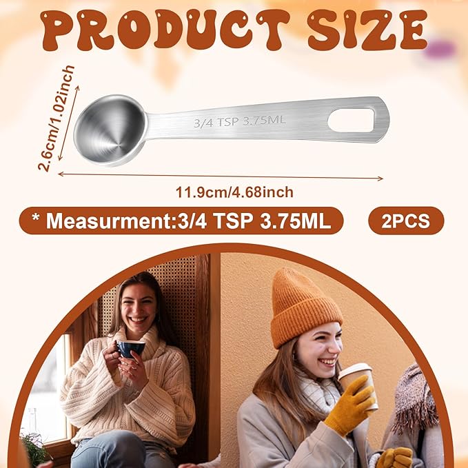 2 Pcs 3/4 tsp(3.75ml | 1/4 tbsp| 1/8 oz) Measuring Spoon Stainless Steel Individual Measure Scoop Mini Metal Measuring Spoons Easy to Use and Easy to Wash for Cooking Baking Kitchen Gadgets