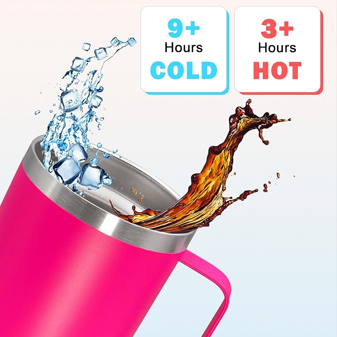 20 oz Tumbler with Handle and Lid Insulated Travel Coffee Mug Hot Pink 1P | Stainless Steel Tumbler, coffee tumbler with handle,Spill Proof Double Wall Vacuum Tumbler Cup Keep Drink Hot & Cold - Image 4