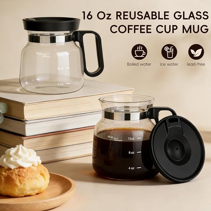 16 Oz Coffee Pot Mug,Mini Coffee Pot Cup,with Spill Proof Lid Heatproof Glass Mug Large Capacity ideal Gift for Coffee Lovers (1pcs) - Image 2