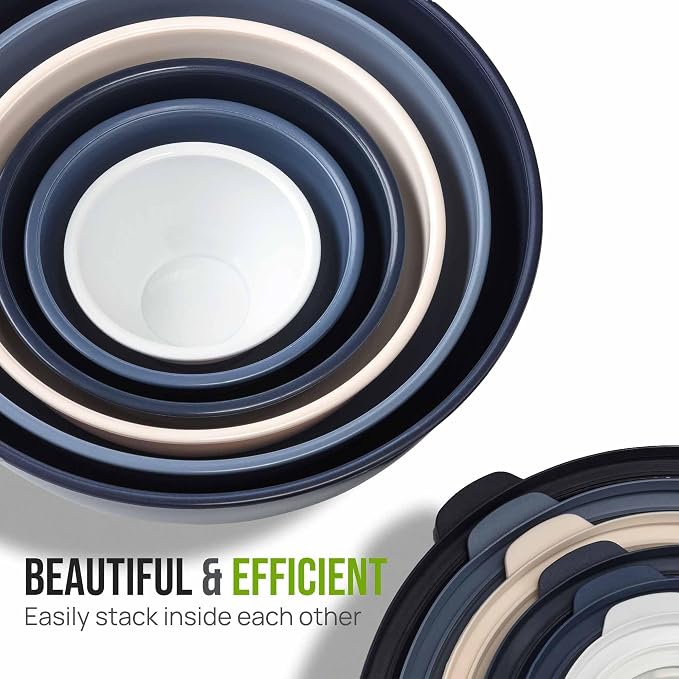 Zulay Kitchen 12 Piece Plastic Mixing Bowls with Leak-Proof Lids Set - Microwave and Freezer Safe Kitchen Mixing Bowls for Preparing, Serving and Storing - Large Nesting Bowls (Navy Ombre) - Image 2