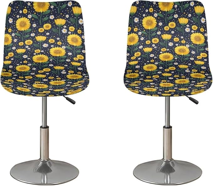 Sunflower Set of 2 Bar Stool Covers, Bar Stool Slipcover Chair Cover with Elastic Bands Soft Washable Dining Chair Slipcovers by Sellikakes