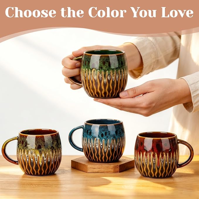 20oz Large Ceramic Coffee Mugs Unique Big Pottery Coffee Mug Microwave Safe Cool Stoneware Cups for Tea Latte Oversized Mug With Handle for Home Green Wide Clay Mugs for Men Fancy Handmade Ceramic Cup - Image 3