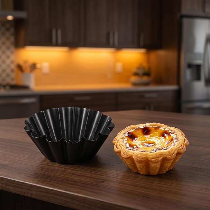 Egg Tart Molds, Non-Stick Carbon Steel Molds for Pies, Cakes, Quiche Bakeware, Reusable Pie Mould Cupcake Muffin Baking Cup 4.1 inch Top, 2.5 inch - Image 5