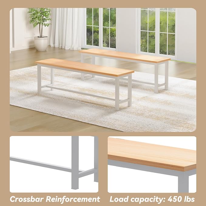 Recaceik Dining Table Set for 4 Kitchen Dining Room Set with 2 Dinner Benches, Farmhouse Breakfast Table for Apartment Small Space, Easy Assembly - Image 7