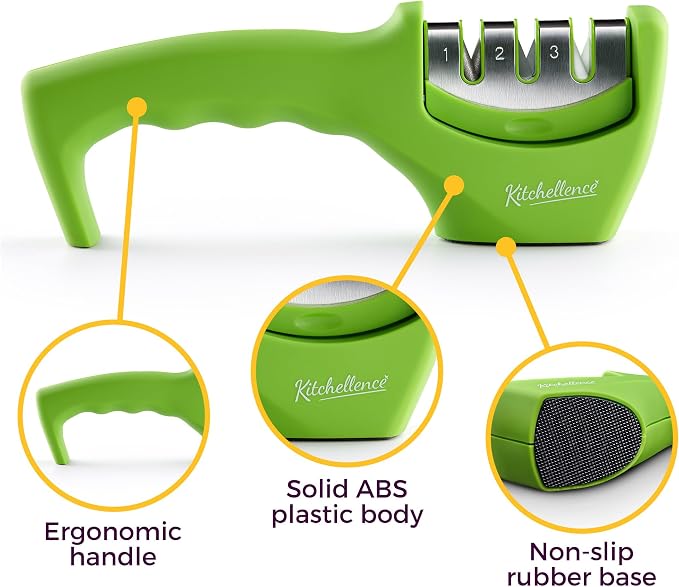 4-in-1 Kitchen Knife Accessories: 3-Stage Knife Sharpener Helps Repair, Restore and Polish Blades and Cut-Resistant Glove - Image 3