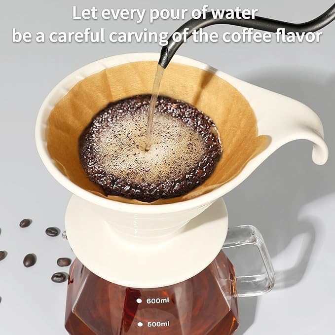 Mongdio Pour Over, Ceramic Coffee Pour Over, Reusable Porcelain Portable Pour Over Coffee Maker with 40pcs Paper Filter, For Home,White