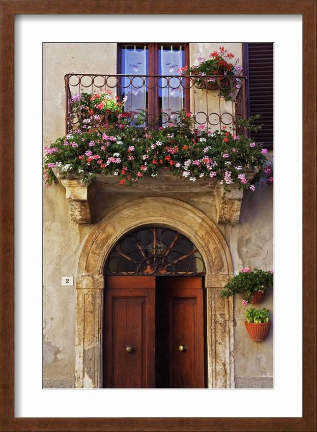 ART.COM Wall Photo Balcony Flowers and Doorway in Pienza Tuscany Italy on Brown Frame by Julian Castle, 17" x 23" - Image 2