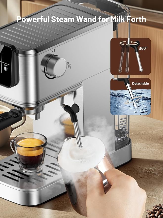 KEENSTAR 20 Bar Espresso Machine with Rapid Cold Brew, Compact Coffee Maker for Hot and Cold Cappuccino, Latte, Stainless Steel, 1200ml Removable Water Tank - Image 6