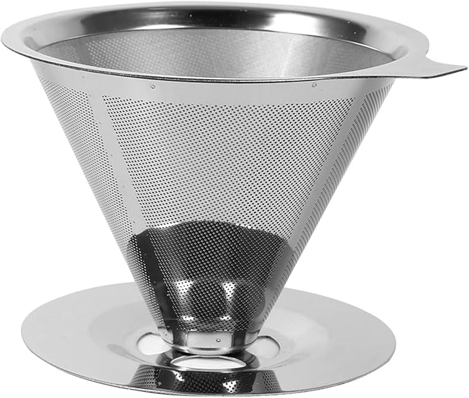 Eujgoov Double Layer Food Grade Stainless Steel Coffee Filter Silver 100x60mm Washable Reusable Fast Filtration for Home Office Travel Camping