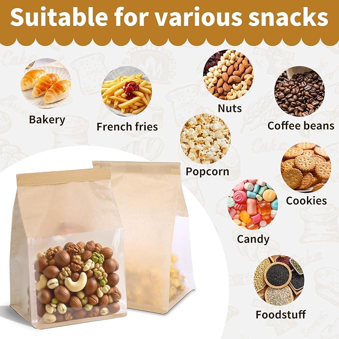 100 Pack Bread Bags with Tin Tie，Small Bakery Bags with Clear Window，Bagel Bags，Cookie Bag for Bakery, Homemade Bread，Popcorn，Cookies，Coffee Bean - Image 5