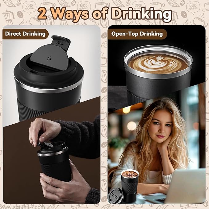 12OZ Travel Coffee Mug Insulated Coffee Cup with Spill Leak Proof Lid, Portable Stainless Steel Tumbler Reusable Hot and Cold Water Mug for Car, Daily, Camping-Black - Image 8