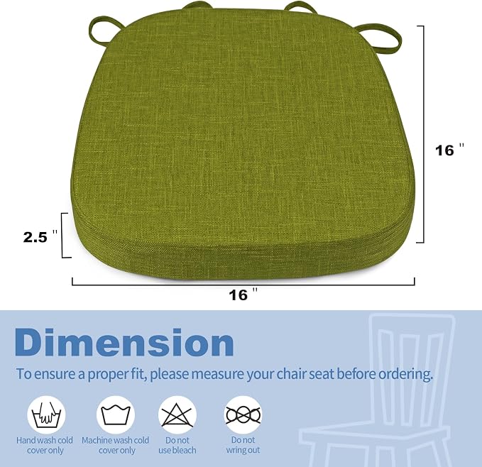BUYUE Thickened 2.5" Dining Chair Cushions Set of 6, U-Shape High Density Foam Comfortable Chair Pads for Kitchen, Slip Resistant Indoor Seat Cushions (6 PCS, Grass Green) - Image 3