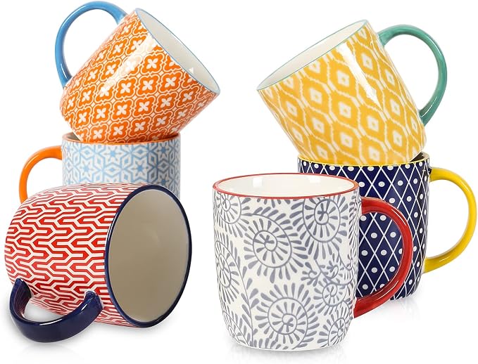 Selamica 10 oz Coffee Mugs Set of 6 with Handle, Coffee Cups Ceramic for Cappuccino Latte Cocoa Milk Tea, Dishwasher Microwave Safe, Assorted Colors by Selamica