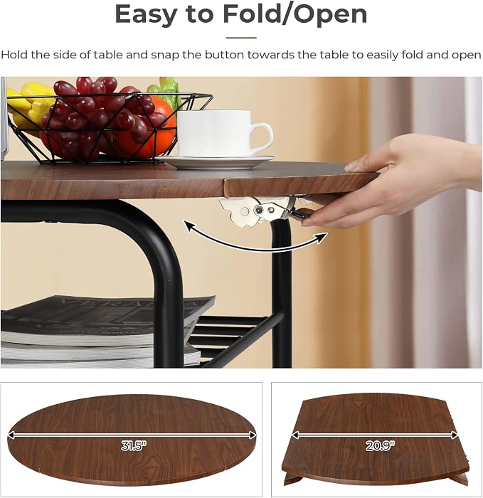 VINGLI 31.5" Drop Leaf Dining Table Set for 2, 3 Pieces Dining Table with Chair for Small Space, Small Kitchen Extendable Folding Dining Table for Dining Room，Home, Apartment, Saving Places, Walnut - Image 5