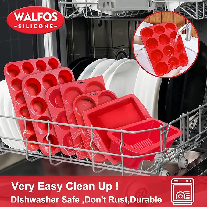 Walfos Silicone Mini Loaf Pans, Non-Stick Mini Bread Pans, 9 Cavities Silicone Bread Baking Mold, Perfect for Mini Loaf, Cake, Bread and Meatloaf, Food Grade & BPA Free, Set of 2