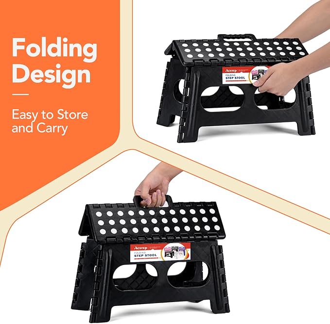 ACSTEP 9 Inch Folding Step Stool, 15 Inch Extra-Wide, 300 lbs, Black | Non-Slip Heavy Duty Foldable Step Stool for Kids and Adults, Extra-Wide for Comfort and Stability, for Bathroom and Kitchen - Image 5