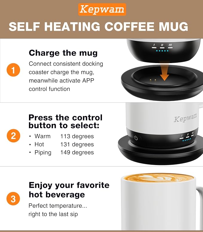 Kepwam Self-Heating Coffee Mug T1, 16oz Rechargeable Heated Coffee Mug, Smart Coffee Warmer Mug with App-Controlled,Advanced Temperature-Controlled Heating Coffee Gifts for Women Men Coffee Lover - Image 3