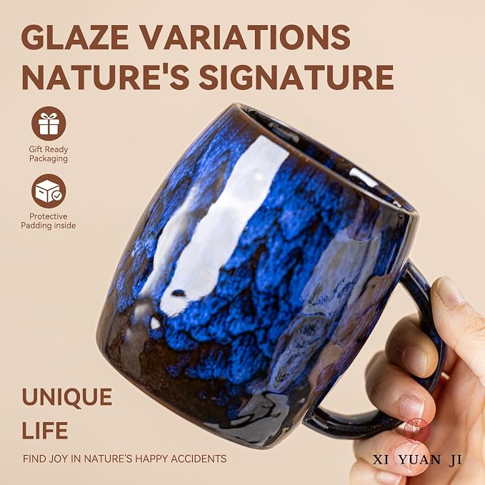 Midnight Blue Ceramic Coffee Mug 14oz - Handcrafted Artisan Mug with Large Comfortable Handle, Unique Design for Coffee Lovers, Dishwasher Safe - Image 3