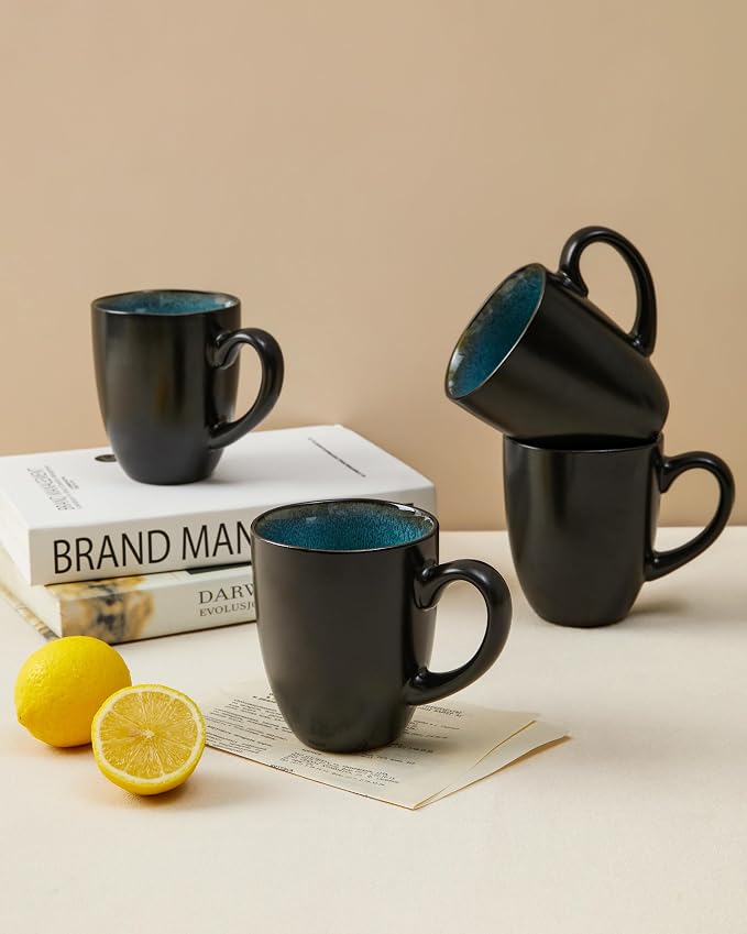 Pokini Coffee Mug 15 oz, Ceramic Coffee Mugs Set of 4, Reactive Glaze Mug for Latte/Tea/Cappuccino/Milk, Irregular Large Mug Set for Men, Women, Dad, Mom, Dishwasher & Microwave Safe, Green Black - Image 4