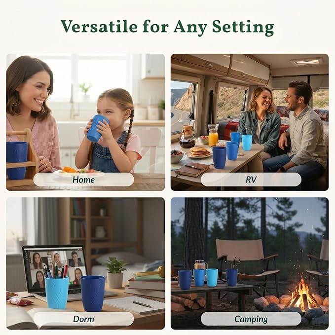 Homienly Cup Sets for Kitchen 12oz Wheat Straw Cups Unbreakable Drinking Cups Set of 6 - Lightweight,Reusable Cups for Kitchen, Outdoor- Blue Sky - Image 7