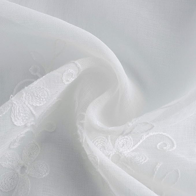 Semi-Sheer Elegant Embroidered Solid White Rod Pocket Window Curtains/Drape/Panels/Treatment 54 x 84,Two Panels - Image 7