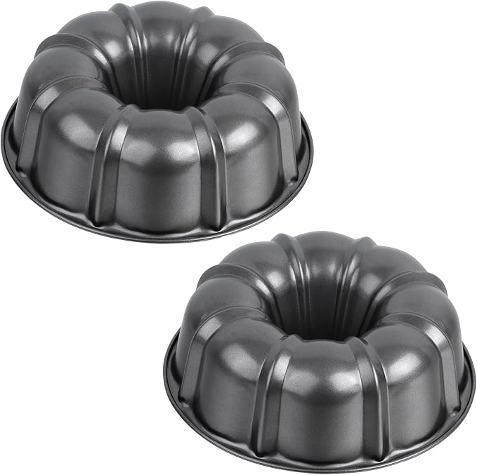 P&P CHEF 10 Inch Gray Non-stick Cake Pan, Carbon Steel, 2 Pieces | Fluted Tube Round Baking Pan for Pound Cake, 10-Cup Large Capacity Bakeware, Healthy & Heavy Duty by PPCHEF