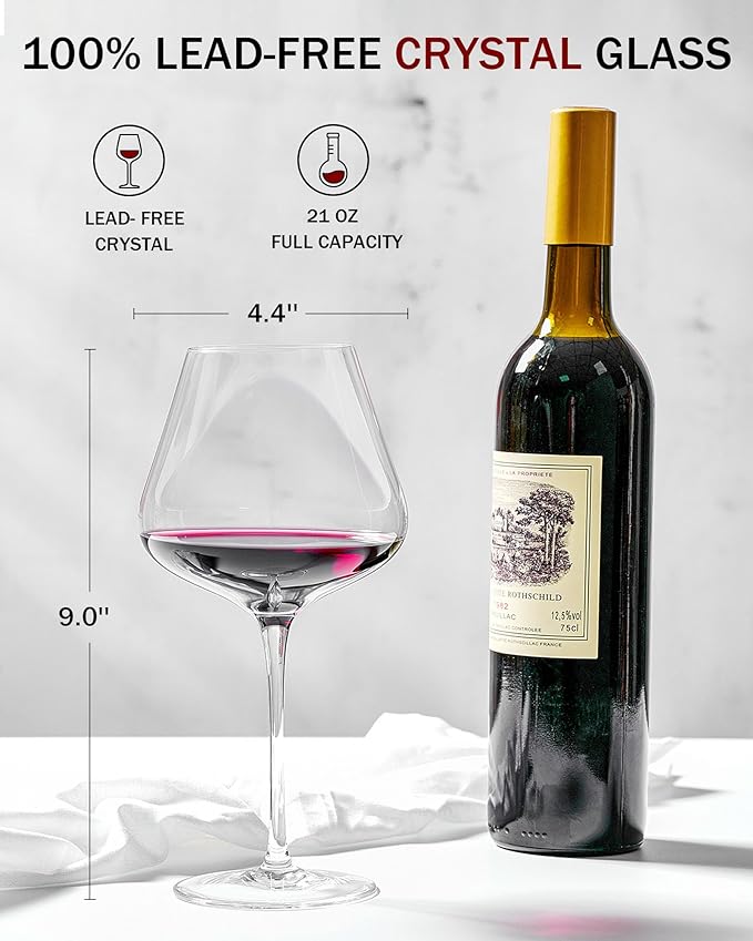 JBHO Set of 4-21 Ounce Hand Blown Italian Style Crystal Burgundy Wine Glasses - Lead-Free Premium Crystal Clear Glass - Gift-Box for any Occasion - Image 5