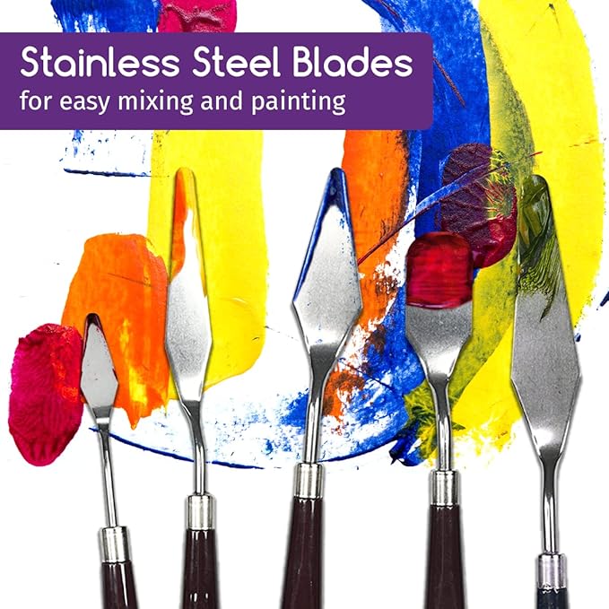 5 Pieces Stainless Steel Palette Spatula Set for Baking Arts and Crafts, Mixing Scraper Tool for Oil Acrylic Paint Cream Cake Icing
