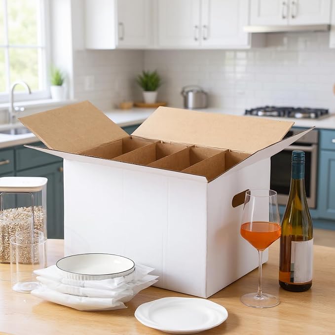MotiMind 2 Sets Dish Moving Boxes with Divider Kits 15 x 12 x 10 Inches Dish Packing Box Kitchen Moving Boxes with 18 Foam Pouches for Dishes China Packing Supplies - Image 3