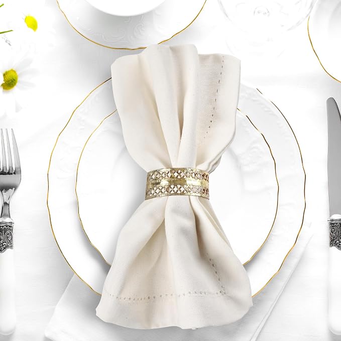 Urban Villa Hemstitch Cloth Dinner Napkins Cotton 20”x20” (Set of 6)- Ivory - Image 8