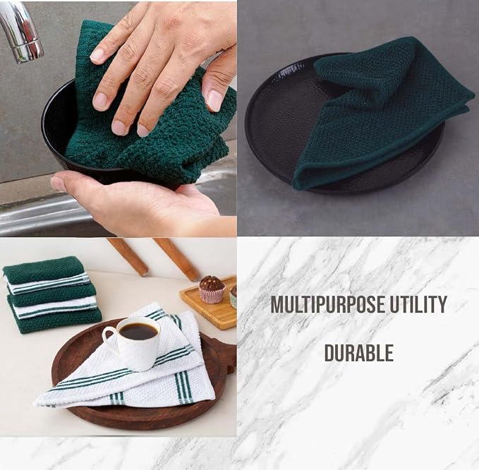 LANE LINEN Dish Towels and Dishcloths Sets - 16 Pc Kitchen Mitts and Pot Holders, 100% Cotton Kitchen Dish Rags for Washing Dishes - Green - Image 9