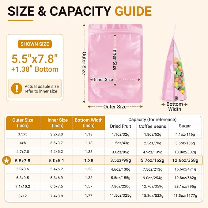 ANZNKU 100PCS Mylar Bags Resealable Small Smell Proof Bags(Pink, 5.5x7.8) | Stand Up Foil Pouches Clear Window, Sealable Bags for Small Business Packaging Snack Party Favors Candy Treats Food Storage - Image 2