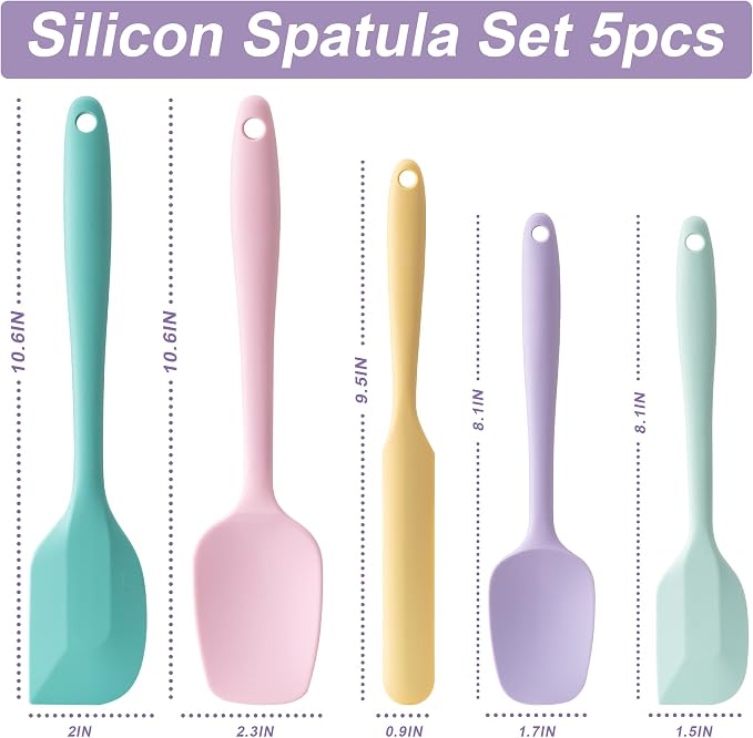 Silicone Spatula Set,5 Piece Food Grade Rubber Spatulas,Multicolor 3 | Spatulas Silicone Heat Resistant for Baking,Cooking,and Mixing High Heat Resistant Non Stick Dishwasher Safe BPA-Free - Image 2