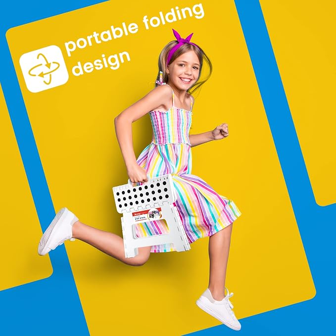 ACSTEP 9 Inch Folding Step Stool for Kids and Adults, Holds 300 lb, White | Heavy Duty Foldable Stools, Lightweight, Non-Slip, for Toddler, for Kitchen Bathroom Bedroom Outdoor, Collapsible with Handle - Image 7