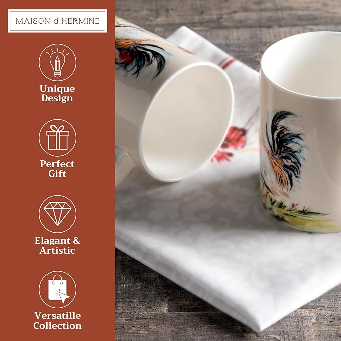 Maison d' Hermine Coffee Mug with Handles Tea Cups (15 Ounce, Pack of 2) | Fine Bone China Coffee Mugs for Hot Beverages Cappuccino Latte Home Restaurant Hotel Spring Summer -Campagne - Image 2