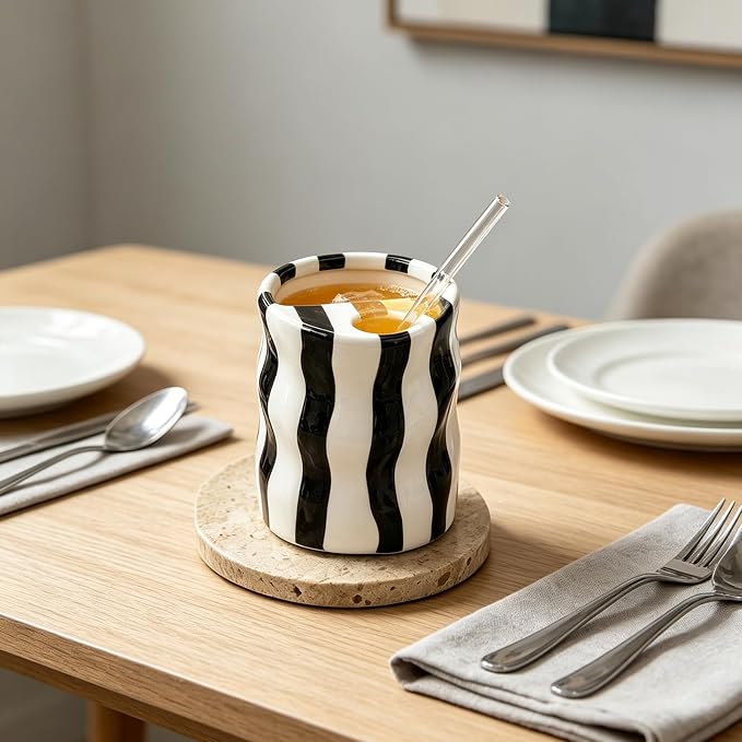 Espresso Cups Ceramic Coffee Mug Series European Striped Dot Coffee Cup And Saucer Mug Cake Plate Afternoon Tea Set Tea Cup And Saucer (Black 3) - Image 5