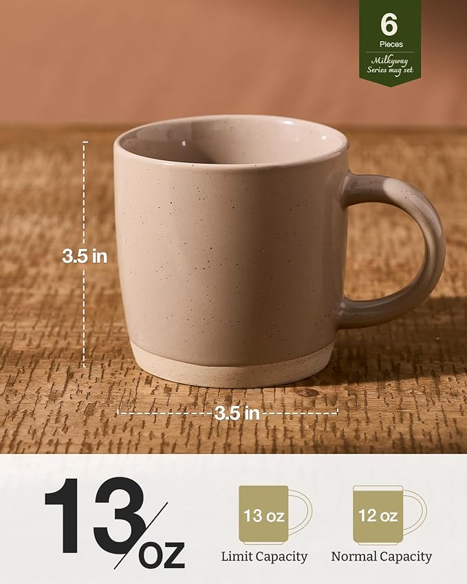 famiware Coffee Mugs for 6, 13 oz Mug Set, Dringking Cup with Handle for Coffee, Tea, Cocoa, Milk, Milkyway Serise, Cinnamon Brown - Image 5
