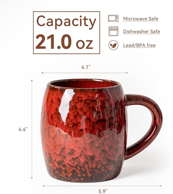 Crimson Magma Ceramic Coffee Mug - 21 oz Large Coffee Cup with Ergonomic Handle, Unique Reactive Glaze Ceramic Mug for Office Home, Birthday Gift for Men Women - Image 8