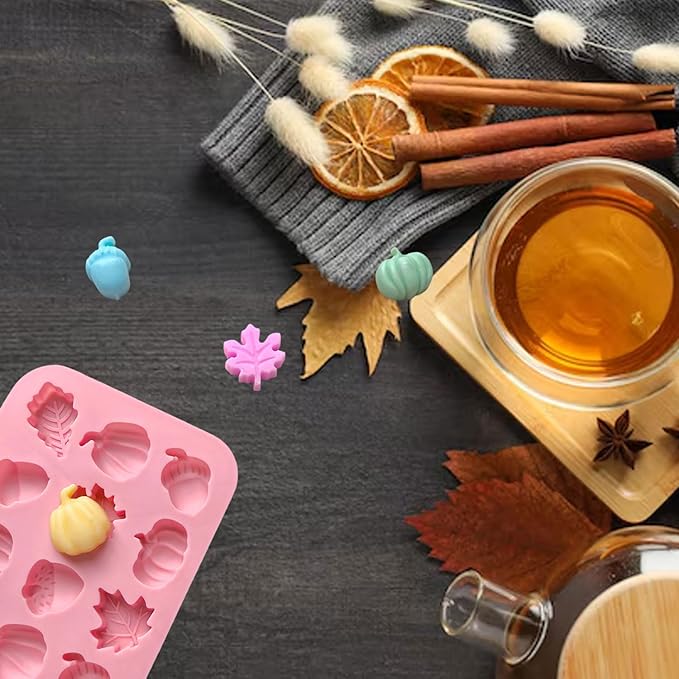 2 Piece Fall Silicone Molds for Chocolate, Autumn Maple Leafs Acorns and Pumpkins Shape 3D Chocolate 36-Cavities Candy Moulds for Thanksgiving Day, Harvest Theme Candy Pudding Jelly Making