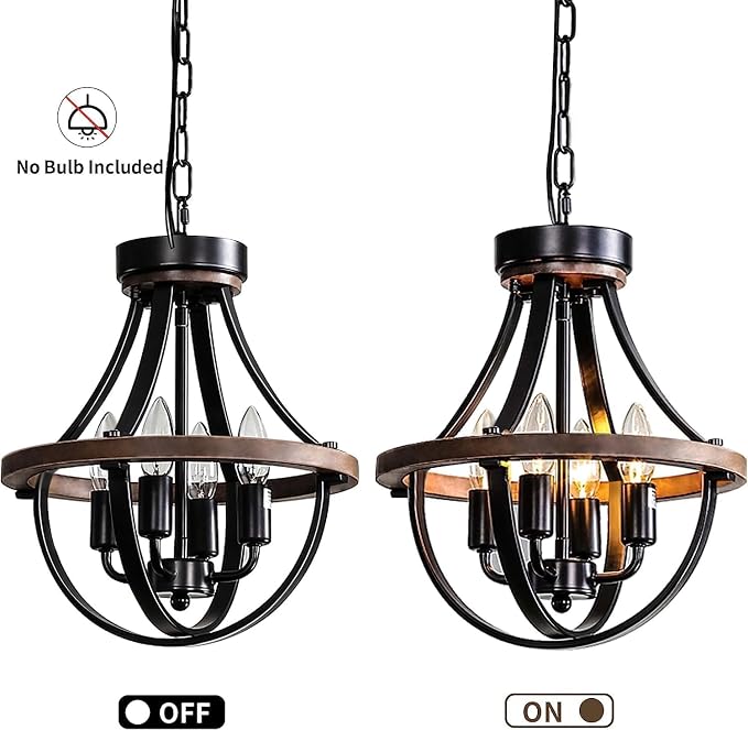 Chandeliers，Farmhouse Ceiling Chandelier Wood Black Modern Rustic Hanging Pendant Light Fixture with Chain for Dining Room Living Room Entryway Kitchen Island Bedroom Foyer Lighting（4-Light） - Image 6