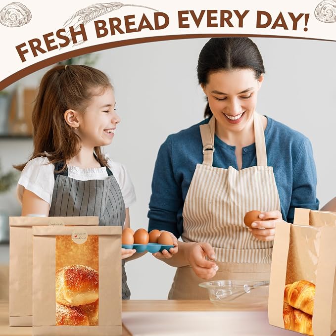 30 Pieces Paper Bread Loaf Bag Toast Paper Bag Brown Bakery Bag with Window for Food Storage(13.8" x 8.3" x 3.5") - Image 6