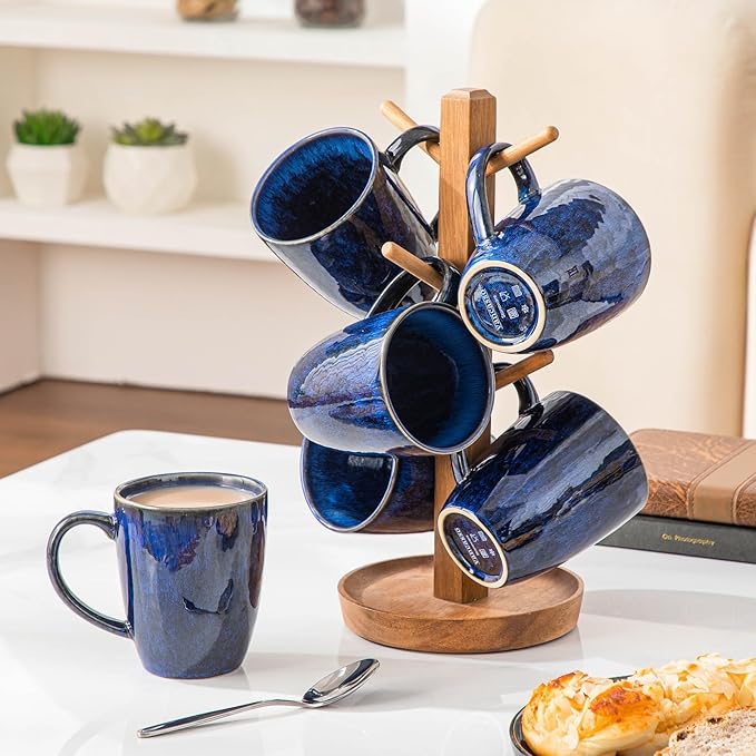 vancasso STARRY Ceramic Coffee Mug Set of 6, 12 Oz Tea Cups with Handle for Latte, Tea, Cappuccino, Milk, Cocoa, Microwave&Dishwasher Safe,Blue - Image 5