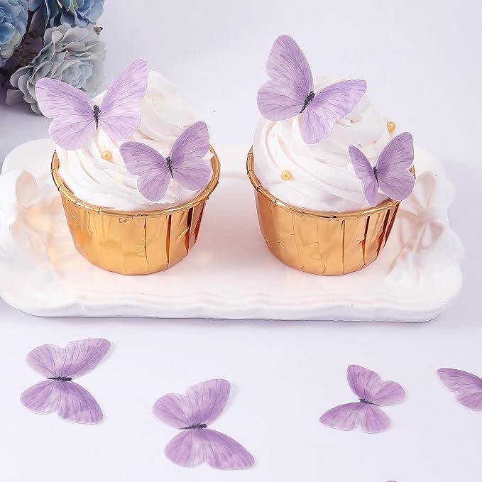YOcity 58Pcs Edible Butterflies Cake Toppers Edible Butterfly Cupcake Toppers Wafer Paper Butterflies Edible Butterfly Cake Decorations for Wedding Birthday Party Cupcakes Decorating - Image 3