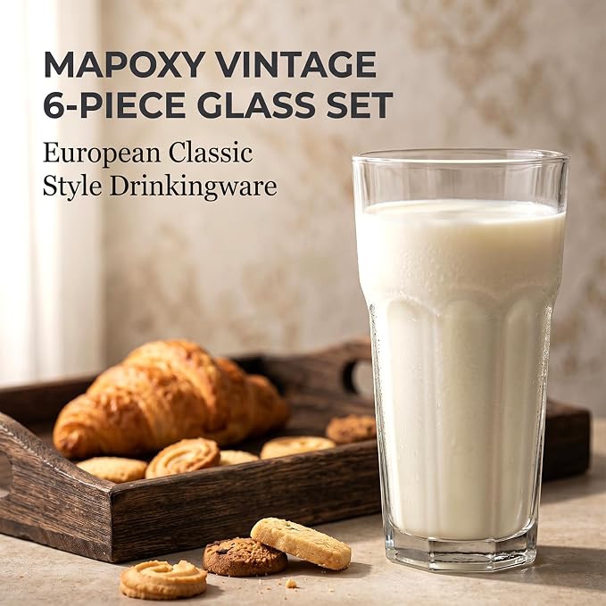 Mapoxy 16oz Highball Glasses Set of 6, Thick Lead-Free Glass Tumblers | Clear Drinking Glasses with Heavy Base for Water, Juice, Beer, Cocktails, Dishwasher Safe Bar Glassware, Ideal Gifts - Image 6