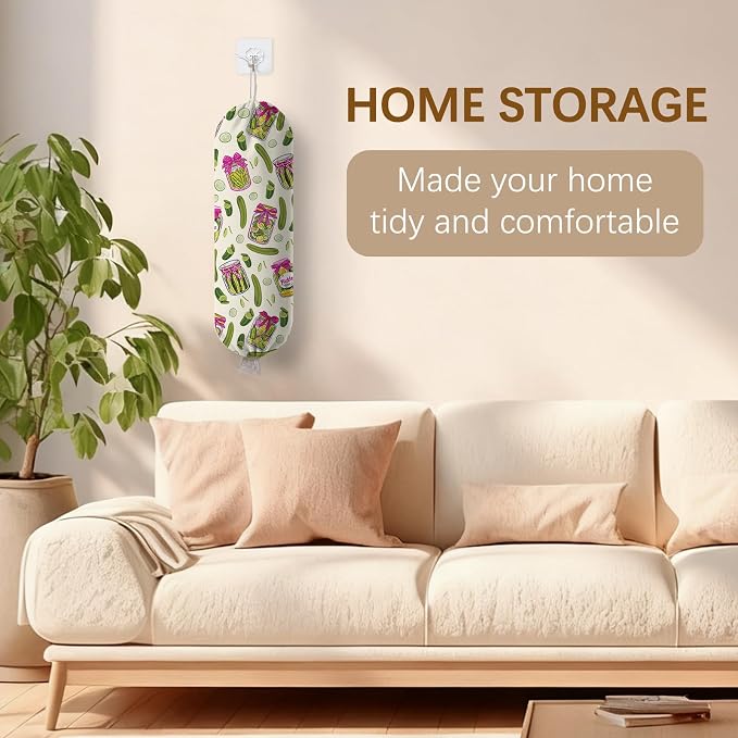 Pickle Plastic Bag Holder Dispenser, Plastic Grocery Bag Organizer & Wall Mount Paper Trash Bags Saver Storage for Kitchen Home Pantry Decor, Pickle Kitchen Decor Shopping Bags Storage Dispenser - Image 9