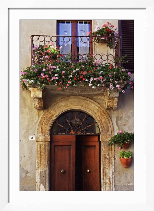 ART.COM Wall Photo Balcony Flowers and Doorway in Pienza Tuscany Italy on White Frame by Julian Castle, 32" x 44" - Image 2