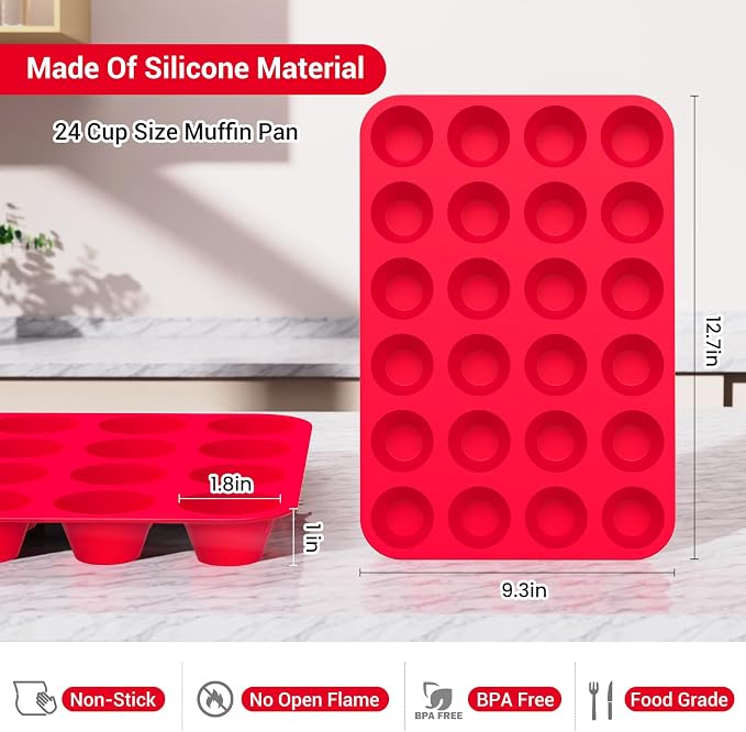 Redfly 2 Pack Silicone Mini Muffin Pan & Cupcake Pans for Baking - 24 Cup Mini Size BPA Free Egg Bites Molds - Image 3
