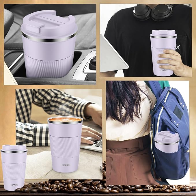 KETIEE Travel Mug 12oz: Insulated Coffee Mug with Leakproof Lid, Travel Coffee Mug Vacuum Stainless Steel Double Walled Reusable Coffee Cup for Hot and Iced Coffee Tea Water (Purple) - Image 5