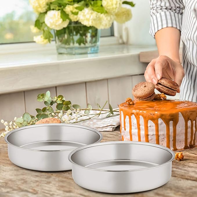 E-far 11 Inch Cake Pan Set of 3, Stainless Steel Round Cake Baking Pans, Non-Toxic & Healthy, Mirror Finish & Dishwasher Safe - Image 5