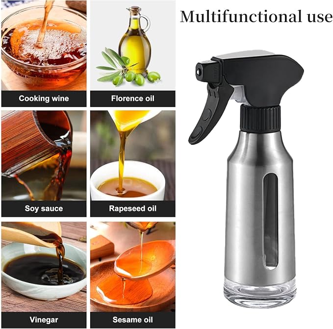Oil Sprayer for Cooking,Stainless Steel Olive Oil Mister for Air Fryer Black Nozzel Dispenser Bottles Fat Reduction Glass Oil Control Spray Pot 6.35oz(180ml) Capacity - Image 4